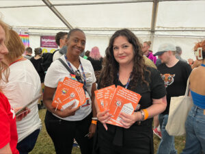 Gordon Moody team at Bristol Pride 2023 handing out our LGBTQ+ leaflets.